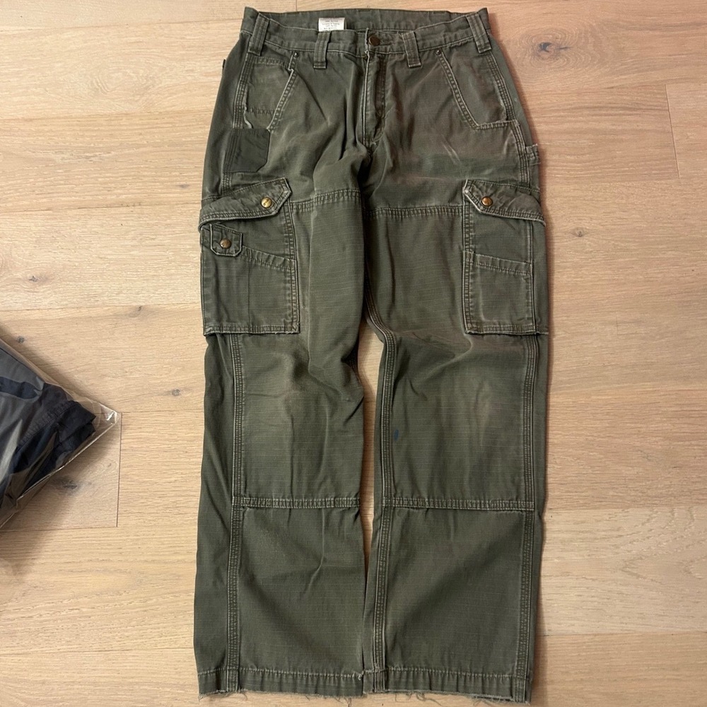 Carhartt Relaxed Fit Cargo Pants Olive Green Ripstop Double Knee Mens 32x32